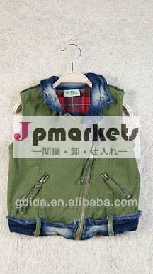 クールジーンズ男の子のためのフード付きベストアーミーグリーンの子供のためのベスト問屋・仕入れ・卸・卸売り