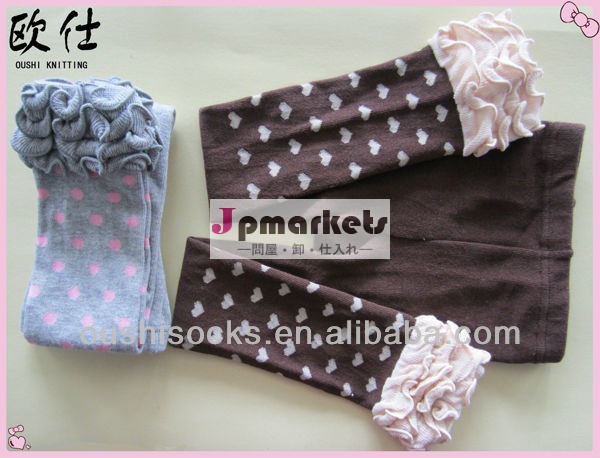 子供靴下心臓ジャガードドットとフリルでリブレギンス/のtights/子供のストッキング問屋・仕入れ・卸・卸売り