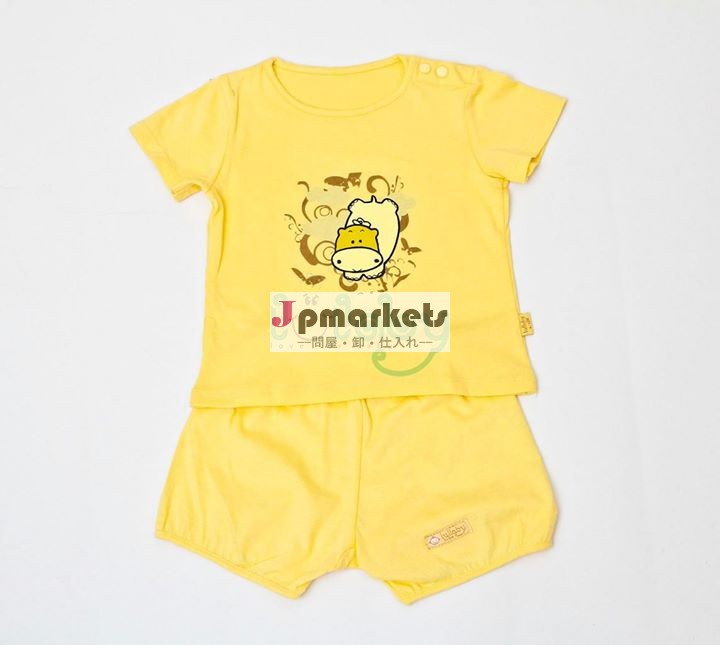 赤ん坊の衣類の夏用に設定された黄色の肩ボタンの赤ちゃんt- シャツ問屋・仕入れ・卸・卸売り