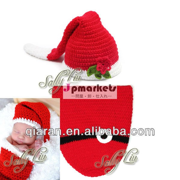 手作りクリスマス・赤ちゃんの繭の帽子の幼児のビーニーロングストッキングエルフサンタ衣装セット写真の小道具問屋・仕入れ・卸・卸売り