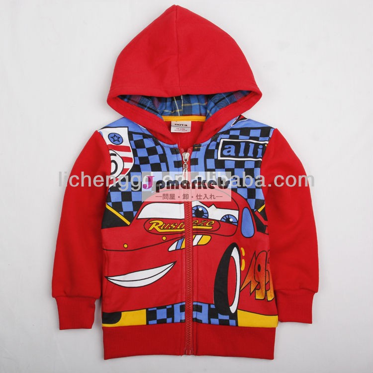 A4155#18m-6yのために冬服子供の漫画の車のプリントフリースのパーカー問屋・仕入れ・卸・卸売り