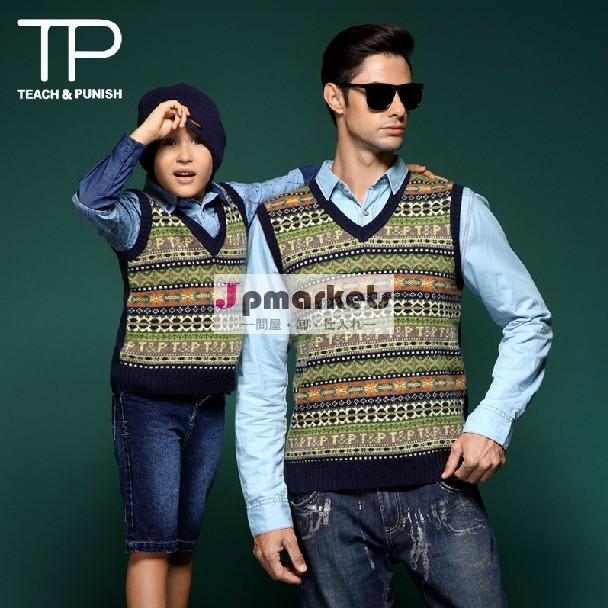 父と息子2013v- ネックセーター、 ファミリーのマッチング衣類ノースリーブボーダー( t407)問屋・仕入れ・卸・卸売り