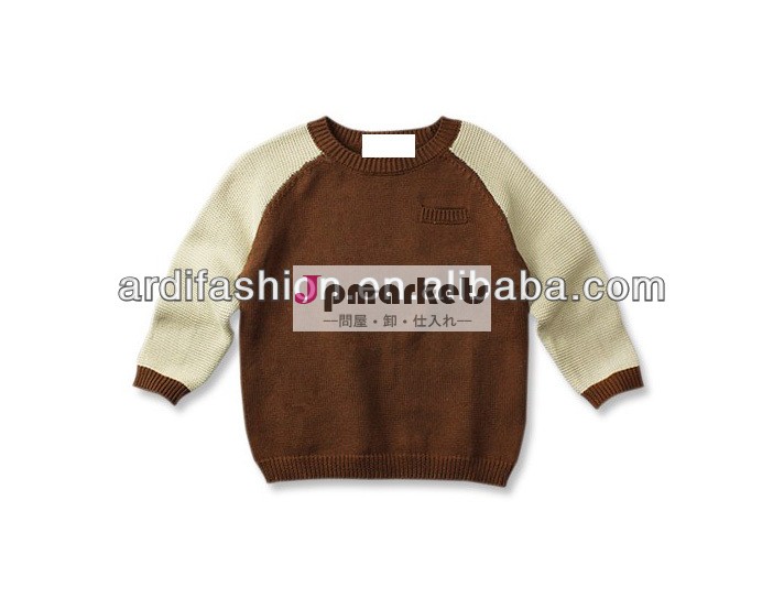 ラグランスリーブラウンドネック2014年colorblockデザインファッションセーター子供問屋・仕入れ・卸・卸売り
