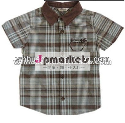 2014年comforable男の子のシャツ半袖チェック模様問屋・仕入れ・卸・卸売り
