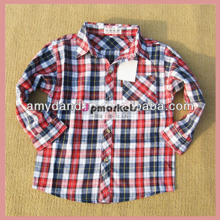 子どものシャツブランド1- 6歳の子供夏フォーマルアップスタンドアップチェックのシャツの襟のボタン問屋・仕入れ・卸・卸売り