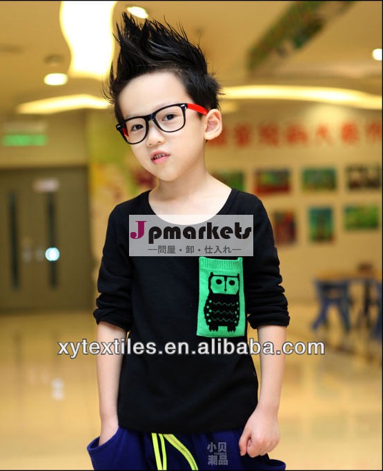 春最新デザイン男の子2014年人格ラウンドネック純粋な綿の子供の長い袖のt- シャツの子供服問屋・仕入れ・卸・卸売り