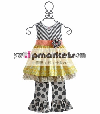 2013熱い販売! 秋の長いシェブロンレギンスパンツ赤ちゃんの女の子のドレスはフリルストライプロングスリーブと水玉模様のパンツの女の子衣類問屋・仕入れ・卸・卸売り