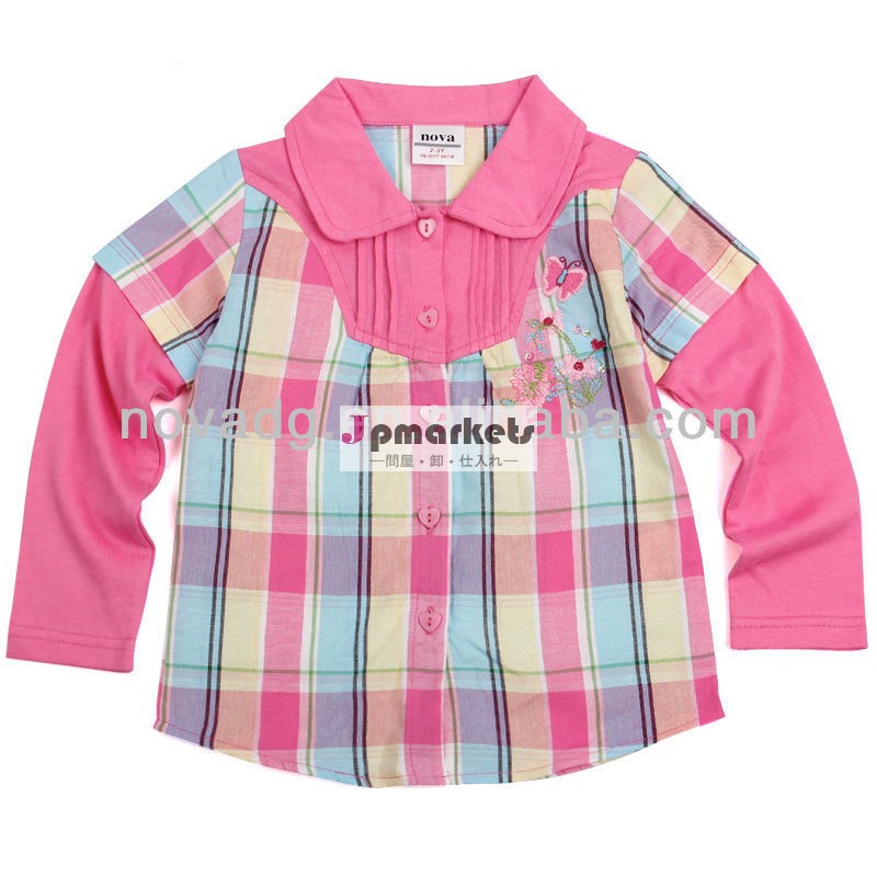 ファッションの女の子のチェックブラウスf3892/gilrstシャツポロ・子女トップス問屋・仕入れ・卸・卸売り