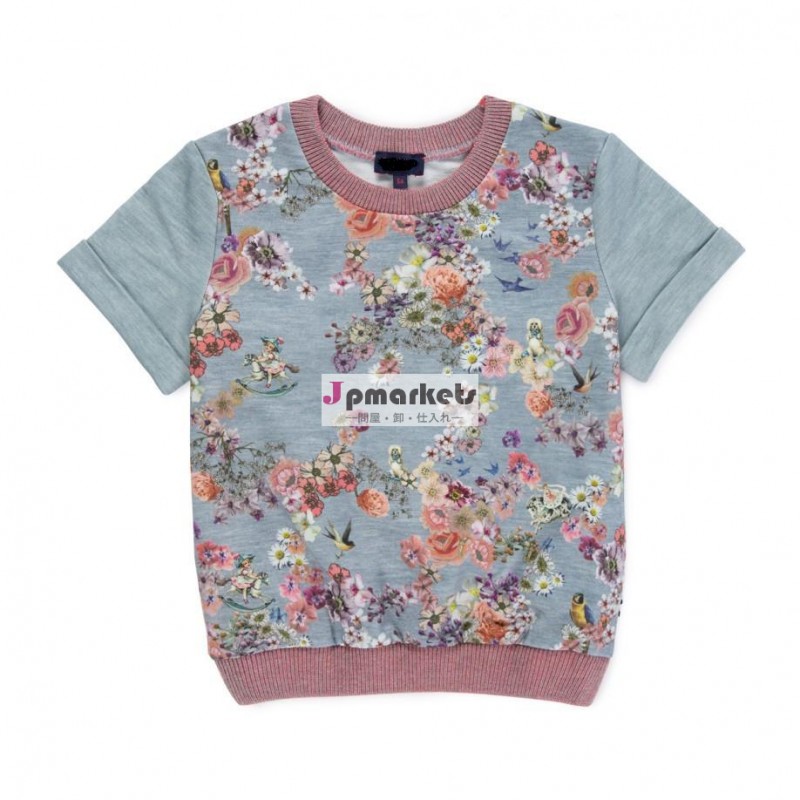 花のデコパージュ2〜6歳女子半袖スウェットシャツ問屋・仕入れ・卸・卸売り