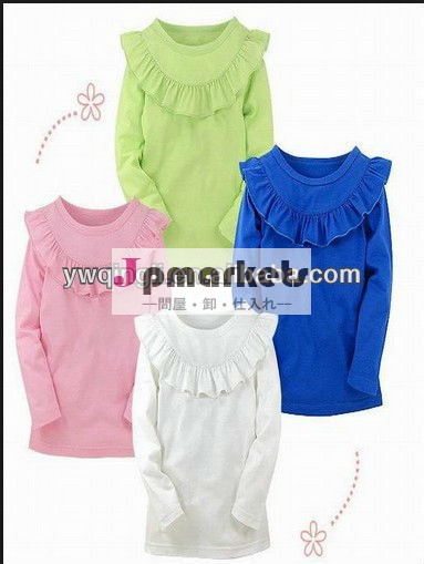 マルチ- 色オプションベビーの女の子100％綿の純粋な色でトップフリル子供長袖トップス問屋・仕入れ・卸・卸売り