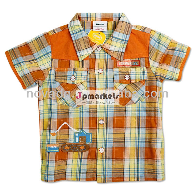 子供用ブラウスのデザインc2831new/少年のチェッカーブラウス/plo男の子問屋・仕入れ・卸・卸売り