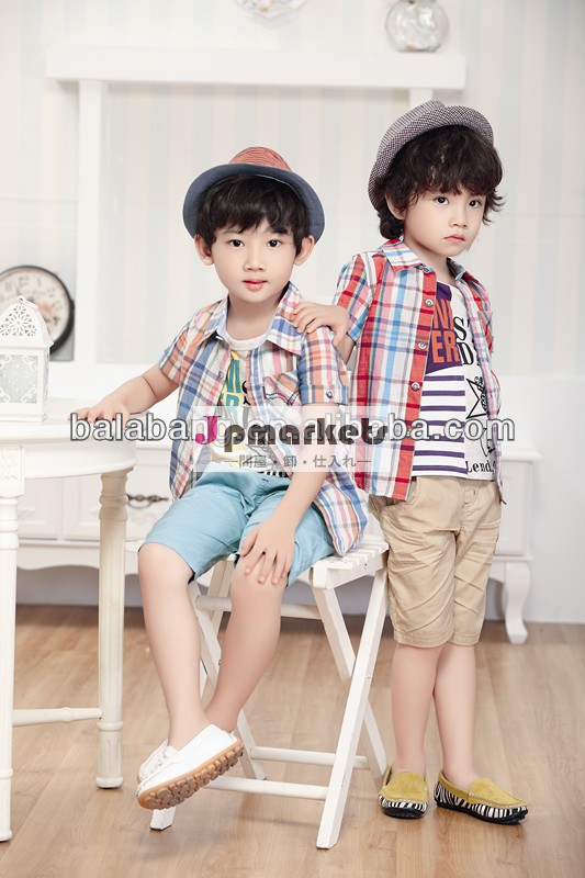 2014年balabang熱い販売のファッションの男の子のシャツ半袖チェック問屋・仕入れ・卸・卸売り