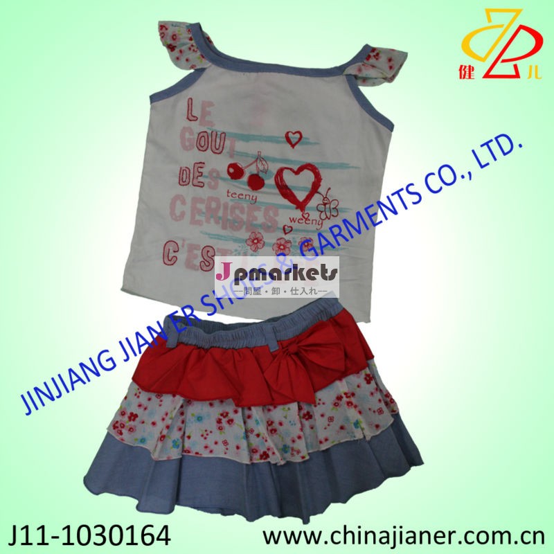新しいスタイル2014年100綿の快適性の子供服は、 卸売設定素敵な女の子の服問屋・仕入れ・卸・卸売り