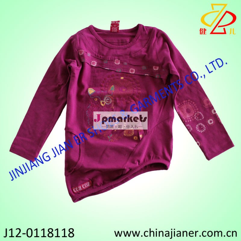 新しいスタイルの綿2014年布の長い袖の女の子のtシャツ中国のサプライヤー問屋・仕入れ・卸・卸売り