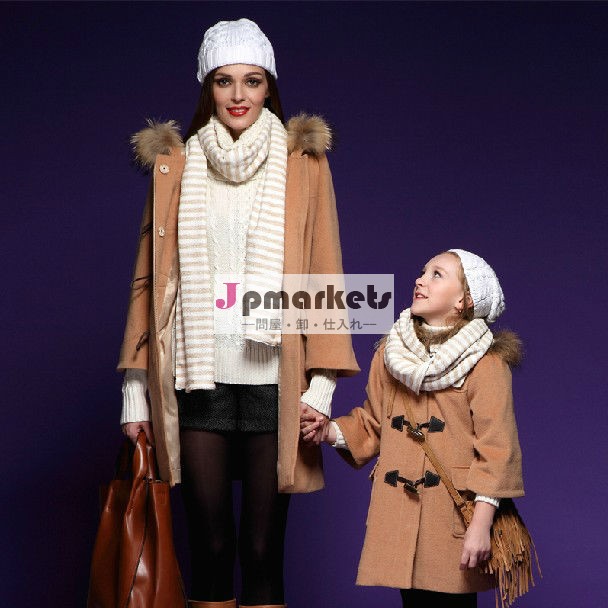 ファッション優雅な冬のコートのためのフード付きホット甘い娘と母であり、 glengarry、 家族の服( t304)問屋・仕入れ・卸・卸売り