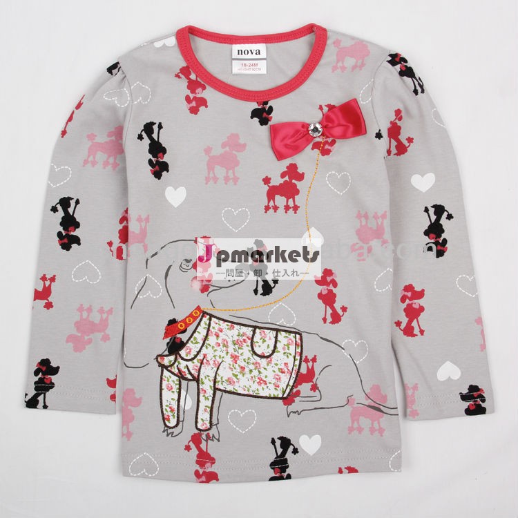 中国卸売衣類f4556#2-6y総模様犬の印刷は秋の長い女の子の子供用tシャツ問屋・仕入れ・卸・卸売り