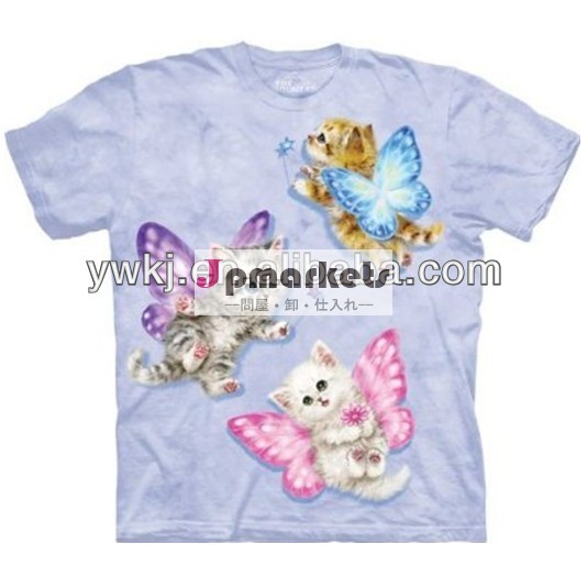 猫のパターン蝶子供の女の子のtシャツ/3d動物のプリントtシャツ/kjw-t042男の子はtシャツを印刷問屋・仕入れ・卸・卸売り