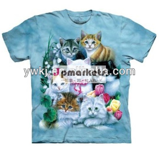 猫のパターン蝶子供の女の子のtシャツ/3d動物のプリントtシャツ/kjw-t043男の子はtシャツを印刷問屋・仕入れ・卸・卸売り