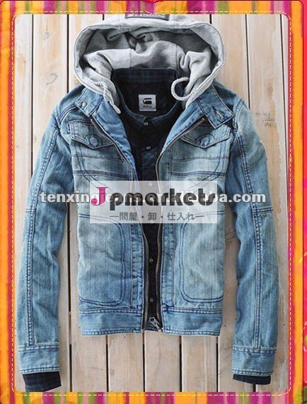 人のCusualハンサムな様式の長い袖のデニムのジャケットのためのフードが付いている韓国の方法デニムのジャケット問屋・仕入れ・卸・卸売り