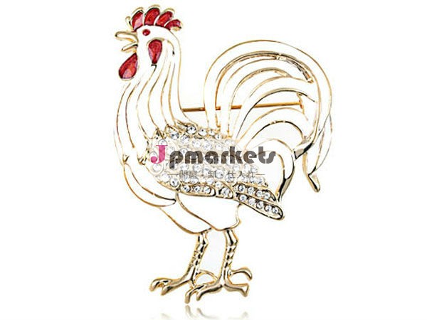 Crystal Elements White Enamel Paint Mother Hen Farm Animal Pin Brooch(B1248)問屋・仕入れ・卸・卸売り
