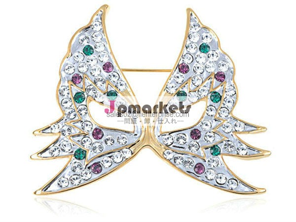 Crystal Elements Dark Sir Jeweled Masquerade Mask Fashion Pin Brooch(B1326)問屋・仕入れ・卸・卸売り