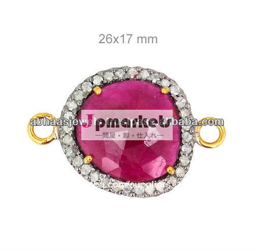 ピンクサファイアダイヤモンドpaveコネクタ発見、 925スターリングシルバー14kゴールドコネクタ発見、 衣装ダイヤモンドの宝石類が発見問屋・仕入れ・卸・卸売り