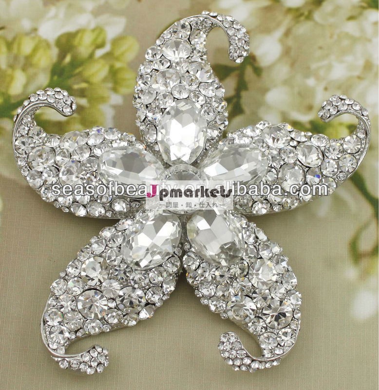 クリアクリスタル合金ヒトデシルバーラインストーン結婚式の招待状用ブローチ問屋・仕入れ・卸・卸売り