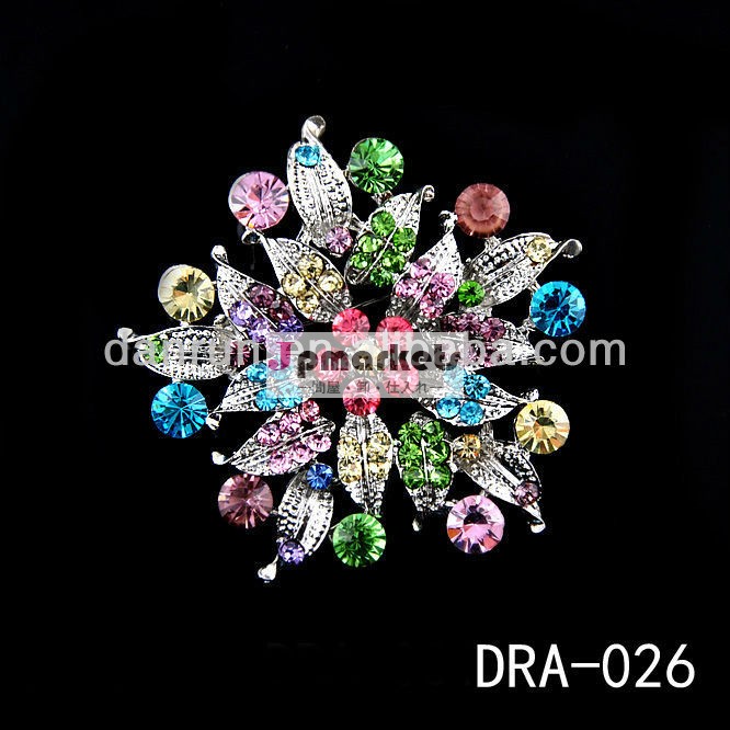 葉の花のデザインのカラフルなラインストーンのブローチよじ登るdazzing豪華なブローチ問屋・仕入れ・卸・卸売り