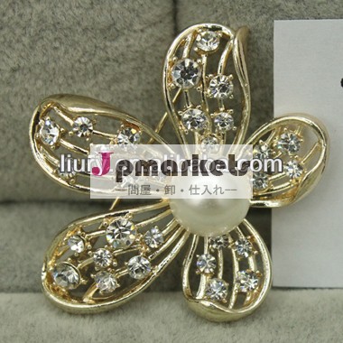 金コスチューム、 女性ファッション結晶真珠の花のブローチ問屋・仕入れ・卸・卸売り