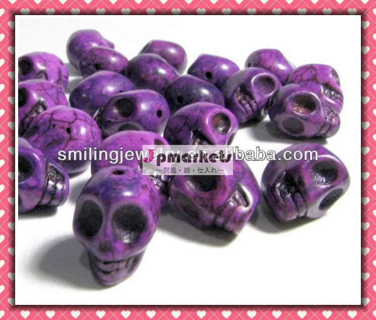 明るい紫色の日の蘭死者の砂糖頭蓋骨tuquoise染めhowliteビーズ-問屋・仕入れ・卸・卸売り