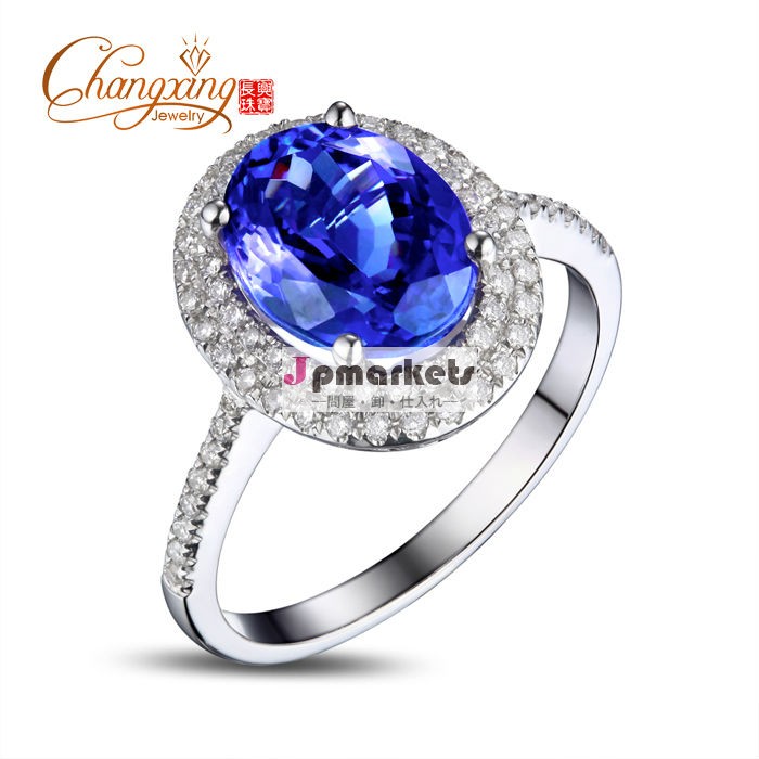 2.35ct天然aaaタンザナイトオーバル形状#6.5パヴェセットダイヤモンドリング婚約問屋・仕入れ・卸・卸売り