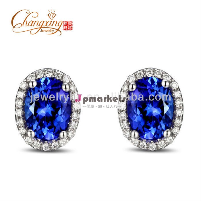 Aaavioletish3.12ct14kゴールドダイヤモンドの婚約イヤリングスタッドブルータンザナイト問屋・仕入れ・卸・卸売り