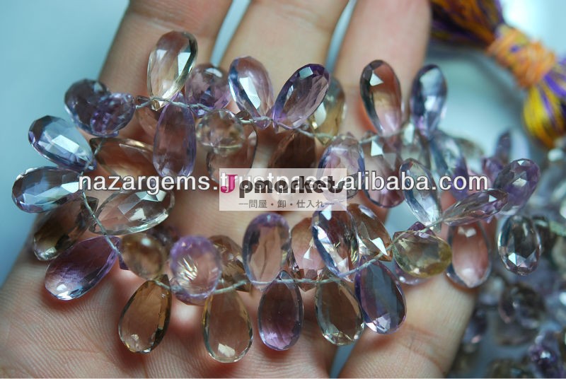 天然amentrin形状多面的な梨briolettes、 ストランド8インチ問屋・仕入れ・卸・卸売り