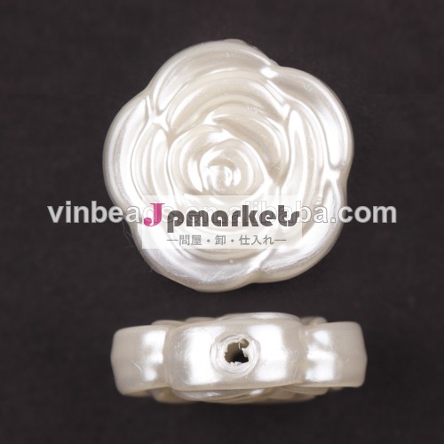 新しい18.5ミリメートルパールホワイトフラット分厚いアクリルパールビーズバブルガムバラの花のネックレスの宝石問屋・仕入れ・卸・卸売り