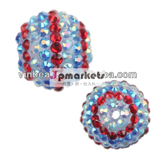 米国旗の祭り20mm7月白・青・赤ストライプ樹脂ラインストーンビーズ分厚いラインストーンビーズ100pcs/bagガムボール問屋・仕入れ・卸・卸売り