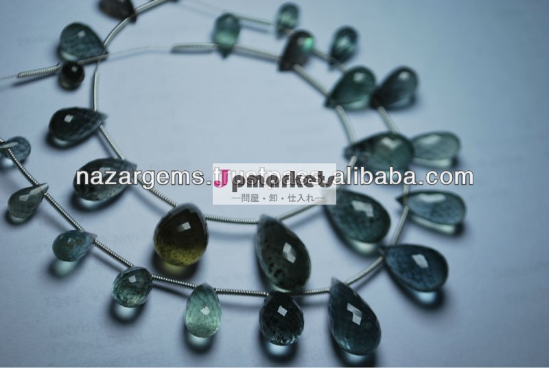 天然アクアマリン多面的な苔滴状briolettes、 ストランド8インチ、問屋・仕入れ・卸・卸売り