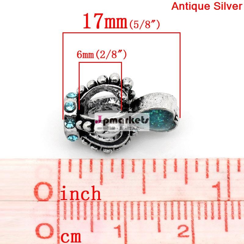 ヨーロッパの魅力のビーズブルーラインストーンクラウンアンティークシルバー×エナメル青17mm10mm( 5/8" ×3/8")、 10個、 ジュエリー問屋・仕入れ・卸・卸売り
