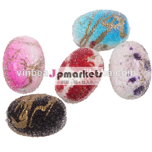 分厚い19*26mm楕円形のアクリルビーズの花の印刷されたバブルネックレス付きガラスシードビーズ問屋・仕入れ・卸・卸売り