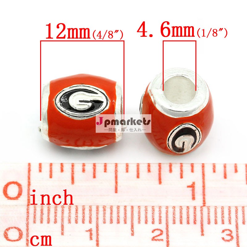 ヨーロッパの魅力の銀メッキビーズバレル" g" 彫刻が施された赤黒白12x10mmエナメル、 穴: 約4.6ミリメートル、 10個、 ジュエリー問屋・仕入れ・卸・卸売り