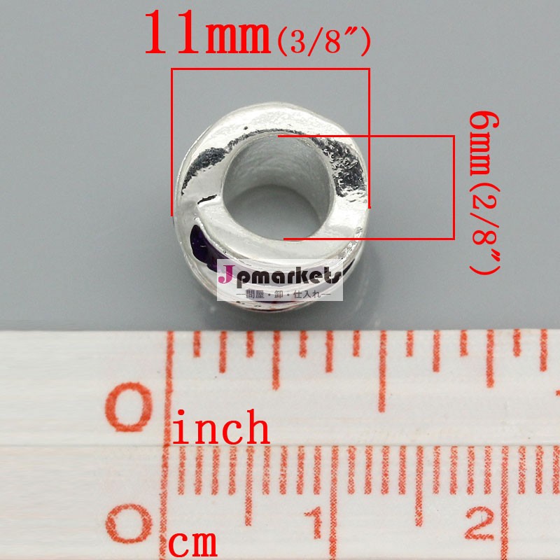 ヨーロッパの魅力のビーズの列/cylinder銀メッキエナメル11x11mm紫色のストライプパターン、 穴: 約: 6mm、 20個、 ジュエリー問屋・仕入れ・卸・卸売り