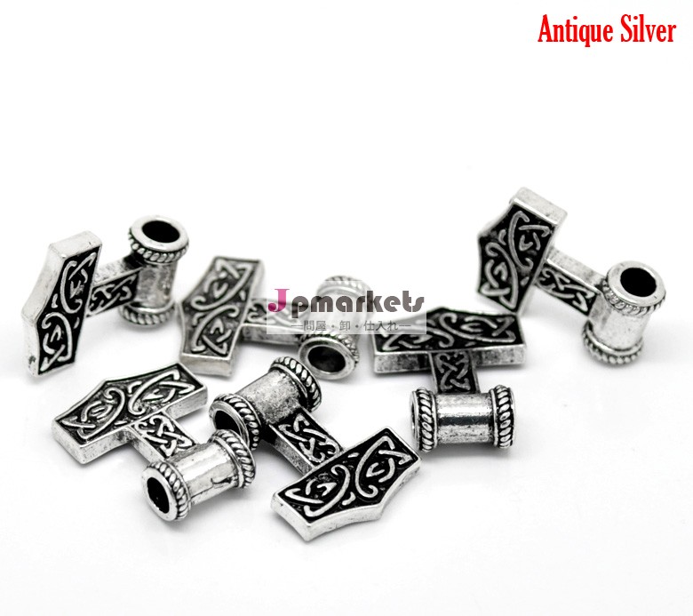 アンティークシルバー10個thorsハンマーヨーロッパの魅力のビーズ27x21mm( 11/8" x7/8")、 最新問屋・仕入れ・卸・卸売り