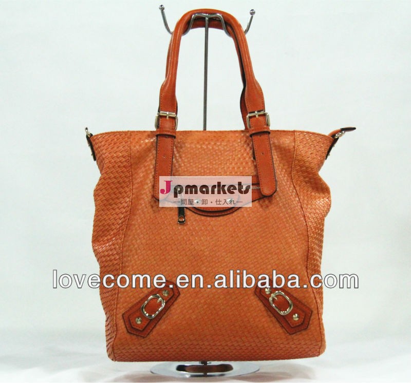 新しいスタイルpuの模造オレンジ2013編まれた女性のバッグはトートバッグ問屋・仕入れ・卸・卸売り