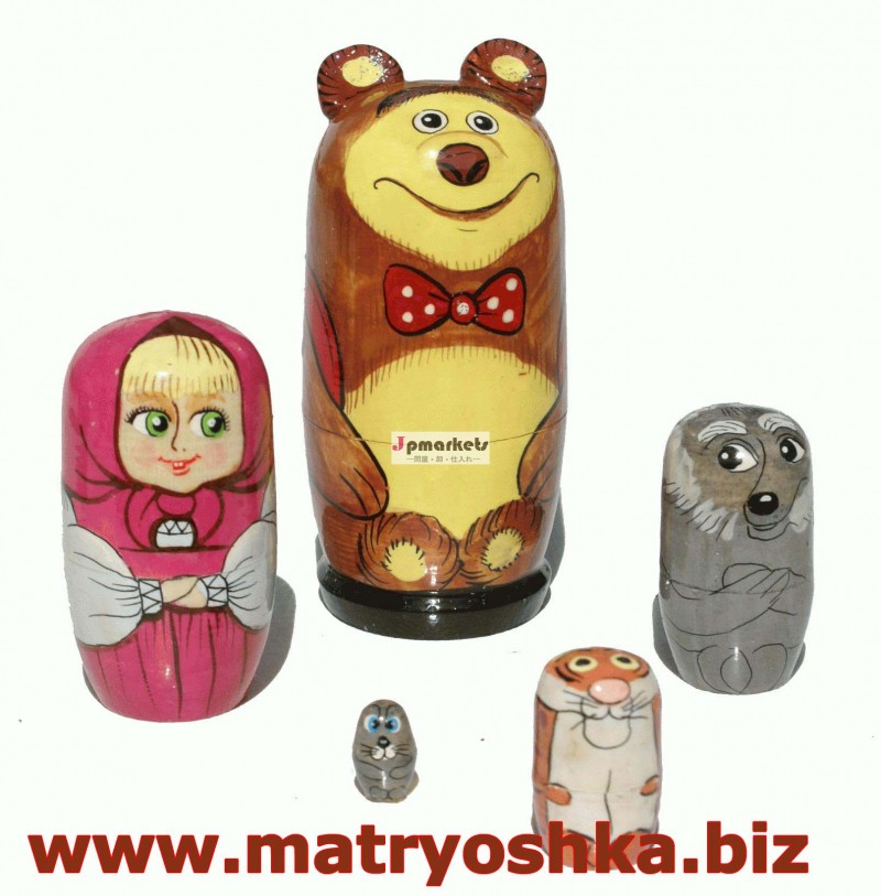木製マトリョーシカバブーシュカ人形ロシアのおとぎ話の中の木の人形スタッキングネスティング"マーシャのクマ"手描き問屋・仕入れ・卸・卸売り