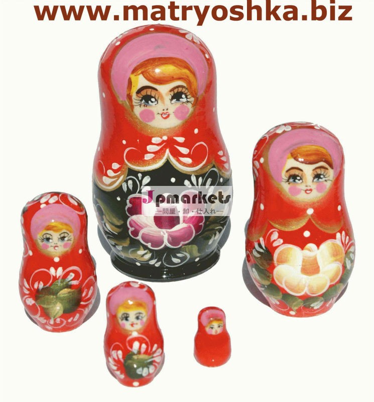 花のスタイルの絵の手作りの伝統的なスタイルで木製のロシアの入れ子人形マトリョーシカスタッキング問屋・仕入れ・卸・卸売り