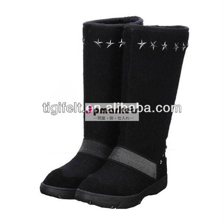女性の暖かい100％黒プリントウールフェルトの雪のブーツ問屋・仕入れ・卸・卸売り