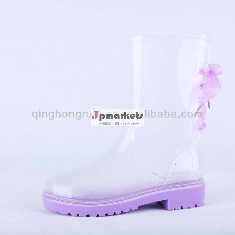 ファッションladieのレースアップブーツ2014年pvcの雨明確な問屋・仕入れ・卸・卸売り