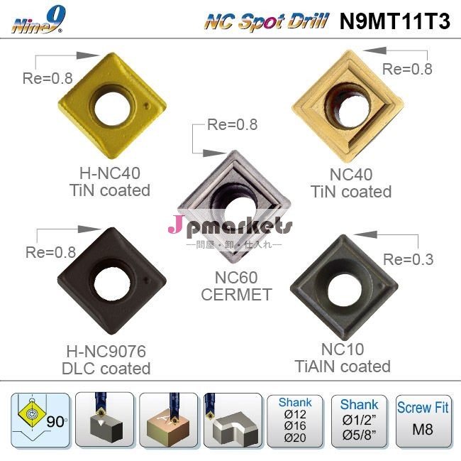ncnine9スポットドリル刃先交換式超硬インサート問屋・仕入れ・卸・卸売り