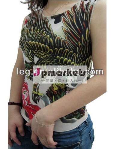 女性のカラータトゥーワンサイズパターンオオタカノースリーブt- シャツ問屋・仕入れ・卸・卸売り