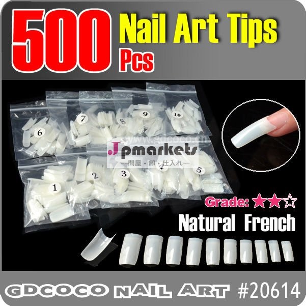 天然偽フレンチネイルチップ20614#design/500個アクリルuvビルダーフルネイルアートのヒント0- 10#問屋・仕入れ・卸・卸売り