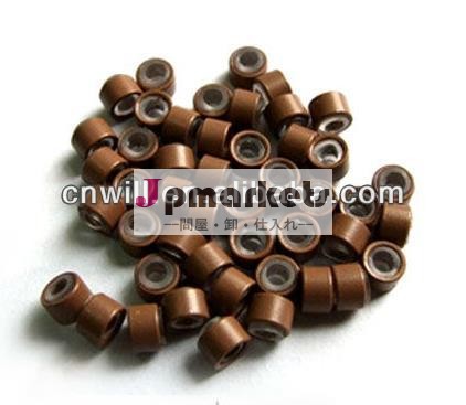 茶色の羽リングシリコンマイクロビーズヘアーエクステンションツールシリコーンビーズ5.0mmx3.0mmx3.0mmマイクロビーズ問屋・仕入れ・卸・卸売り